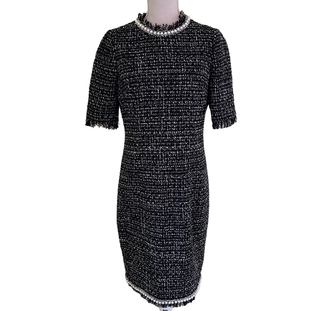 Rickie Freeman for Teri Jon Black and White Tweed Sheath Dress